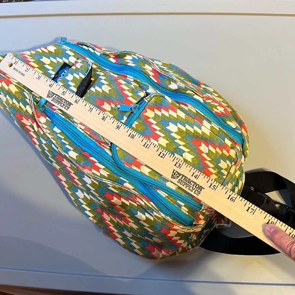 Kavu Green and Red Belt Sling  Bag with Geometric Pattern
